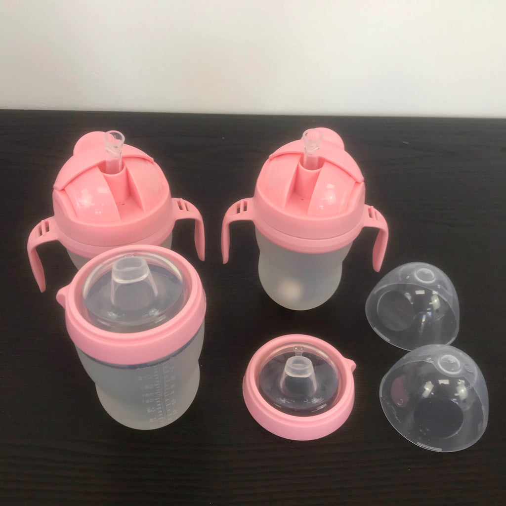 BUNDLE Comotomo Weighted Straw Sippy Cup Conversion Kit With Bottles