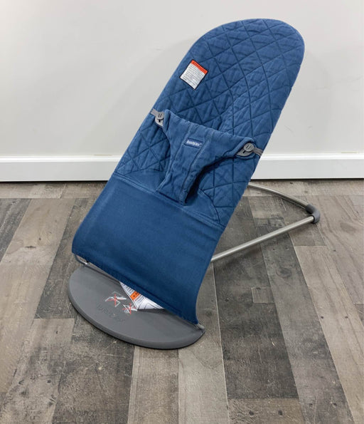 used BabyBjorn Bouncer Bliss, Dark Gray Frame, Midnight Blue Cotton Classic Quilt