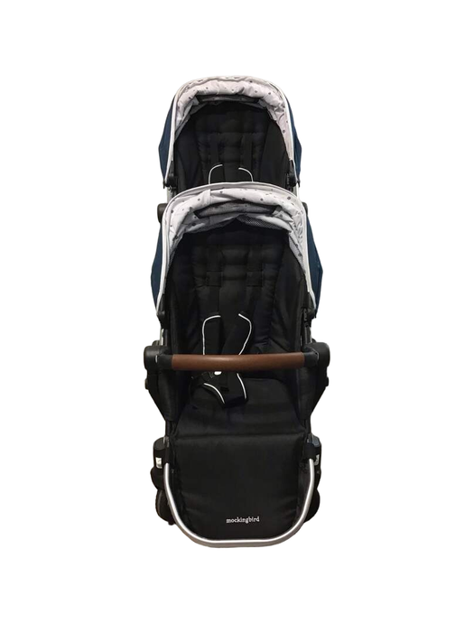 Mockingbird Double Stroller, 2020, Sea, Silver with Brown Leather