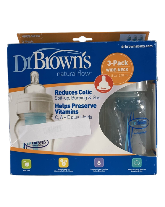 used Dr. Brown's Natural Flow Wide Neck Bottles 3pack, 8oz