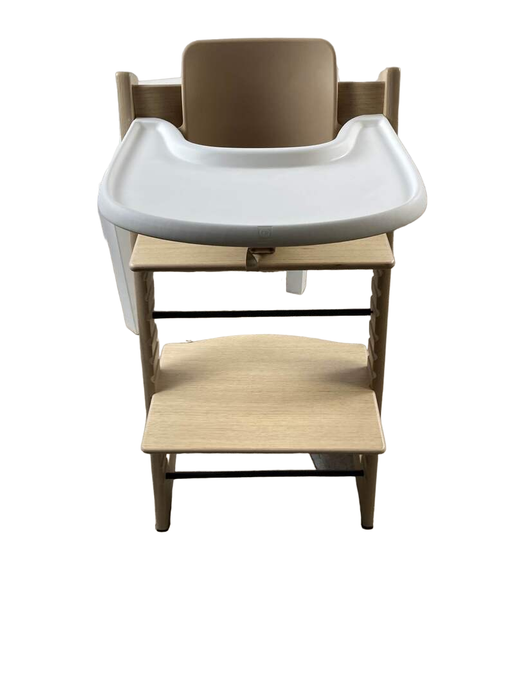 secondhand Stokke Tripp Trapp High Chair with Baby Set and Tray, Oak Natural, White