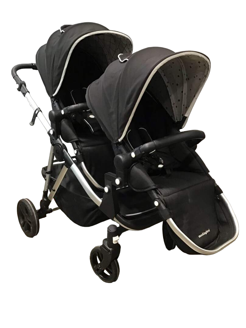 meijer double stroller Mockingbird Double Stroller, 2020, Silver with Black Leather, Watercol