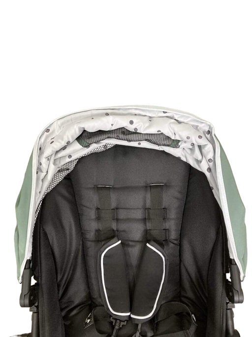 secondhand Mockingbird 2nd Seat Kit with Extendable Canopy, Sage, Watercolor Drops, Silver with Black Leather