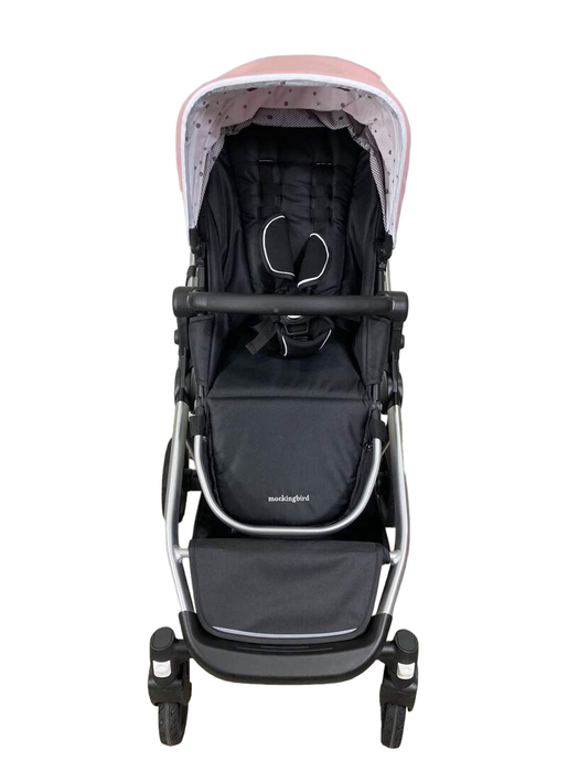 secondhand Mockingbird Single to Double Stroller, 2023, Silver with Black Leather, Watercolor Drops, Bloom