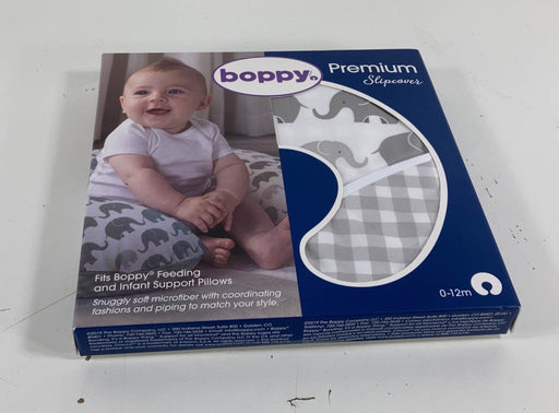 used Boppy Premium Nursing and Infant Support Pillow Slipcover, Grey Elephants Plaid