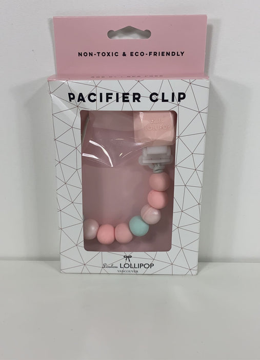 used LouLou Lollipop Pacifier Clip, - Pink Mint