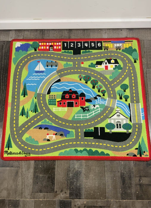 secondhand Melissa & Doug Round The Town Road Rug & Car Set