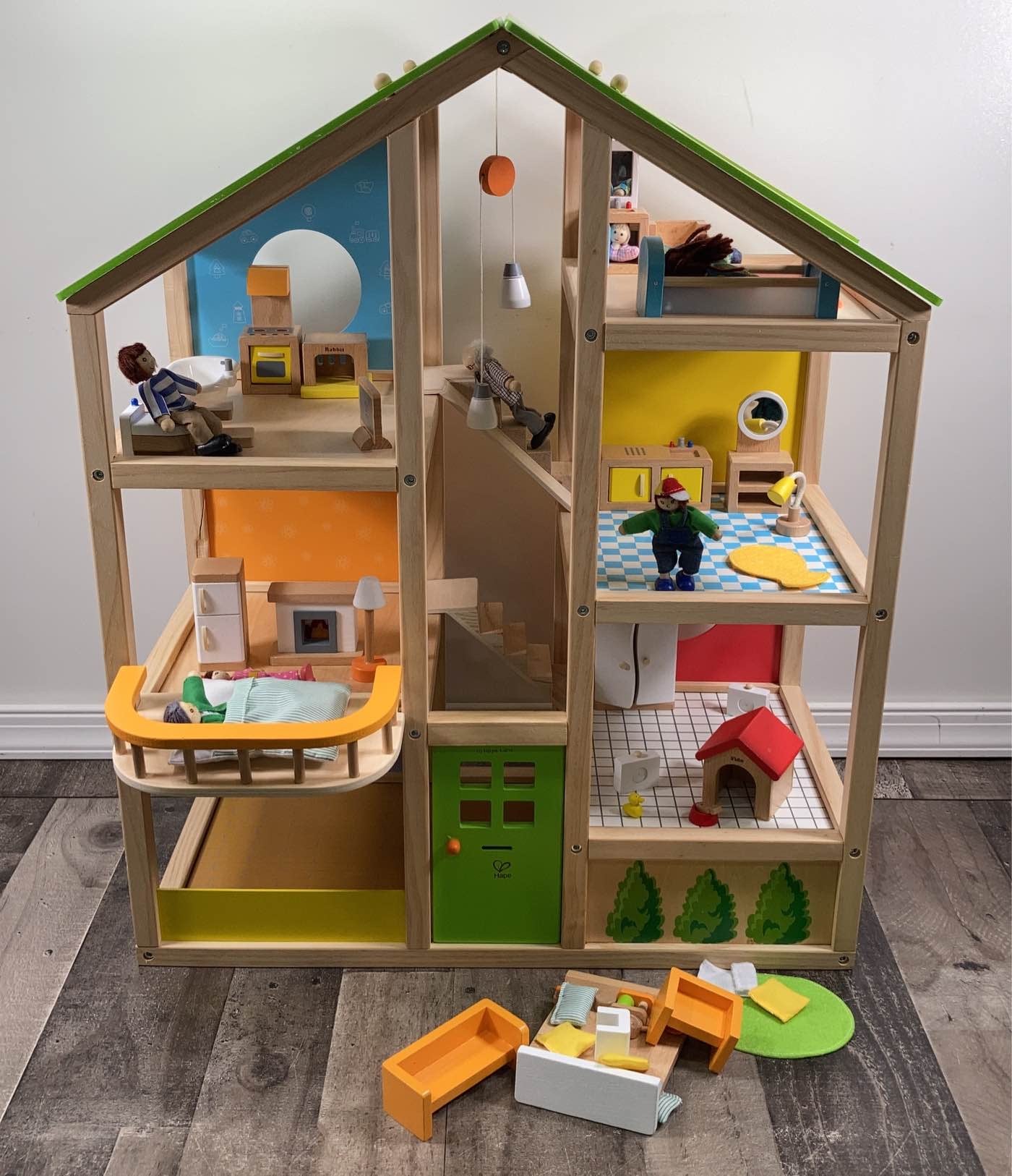  All Seasons Kids Wooden Dollhouse by Hape  Award Winning 3  Story Dolls House Toy with Furniture, Accessories, Movable Stairs and  Reversible Season Theme L: 23.6, W: 11.8, H: 28.9 inch : Toys & Games