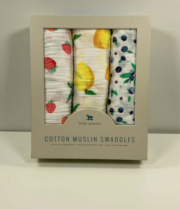 used Little Unicorn Cotton Muslin Swaddles 3-Pack, Berry Lemonade