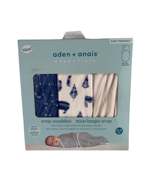 used Aden + Anais Essentials Easy Wrap Swaddle, 3 Pack, 0-3 Months, Scandinavian Sky