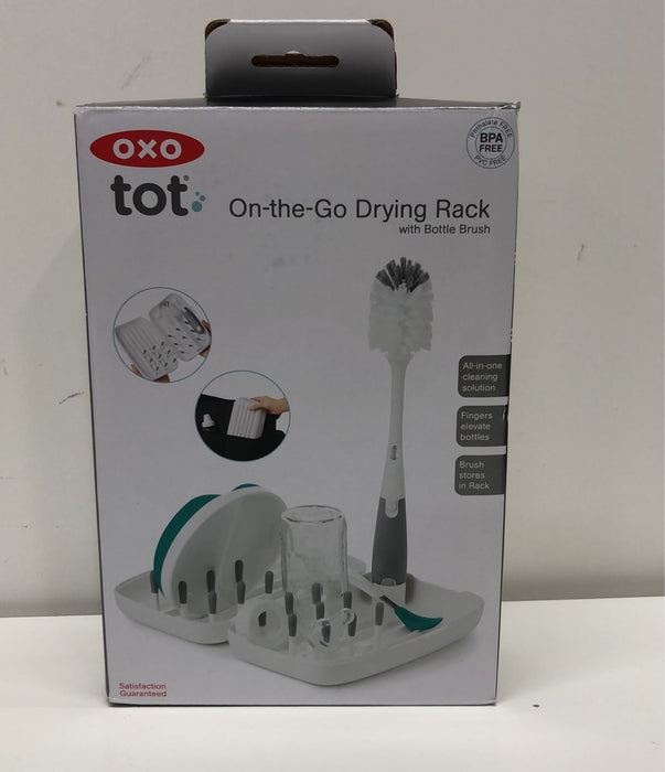 secondhand OXO Tot On The Go Drying Rack With Bottle Brush, Green