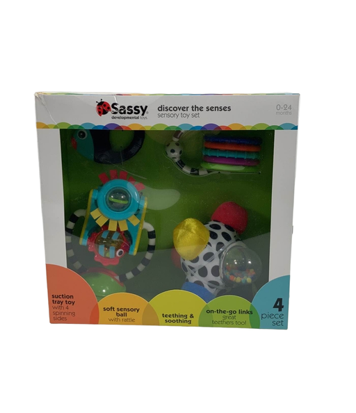 used Sassy Discover the Senses Gift Set, Developmental Toys Sensory Toy Set - HIDDEN NEEDS PHOTOS