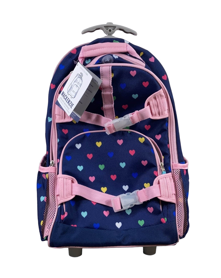 Pottery Barn Kids Rolling Backpack Mackenzie Navy Pink Multi Hearts