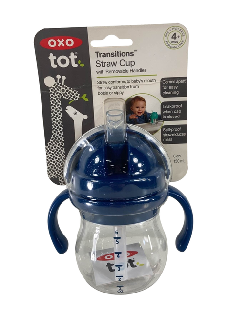 used OXO Tot Transitions Soft Spout Sippy Cup with Removable Handles, Navy