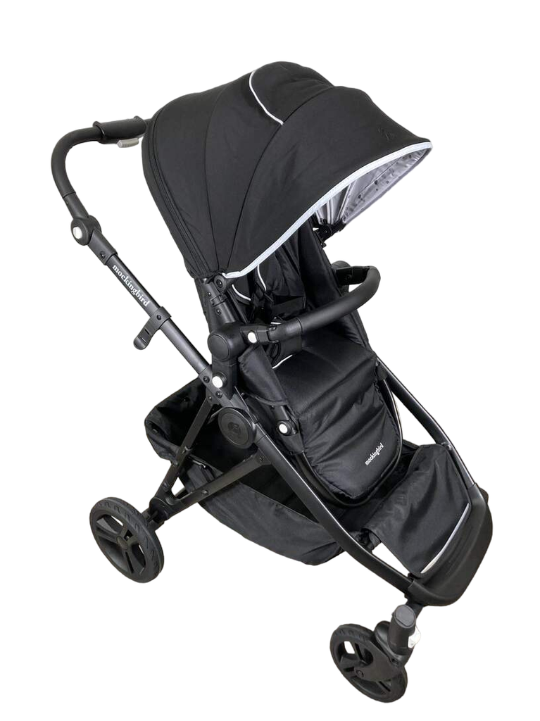 Mockingbird Single to Double Stroller, 2022, black with black leather,