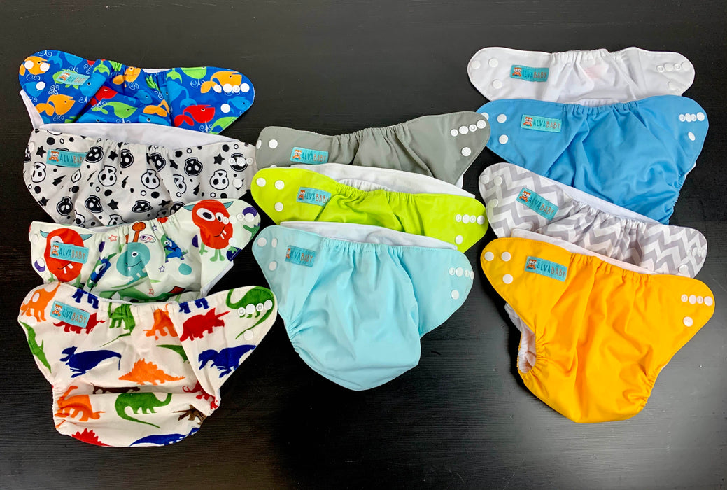 used Alva Baby One Size Adjustable Cloth Diapers with inserts