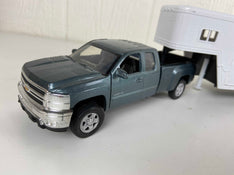 secondhand New Ray Chevrolet Silverado Pickup Truck in Gray with Fifth Wheel Horse Trailer