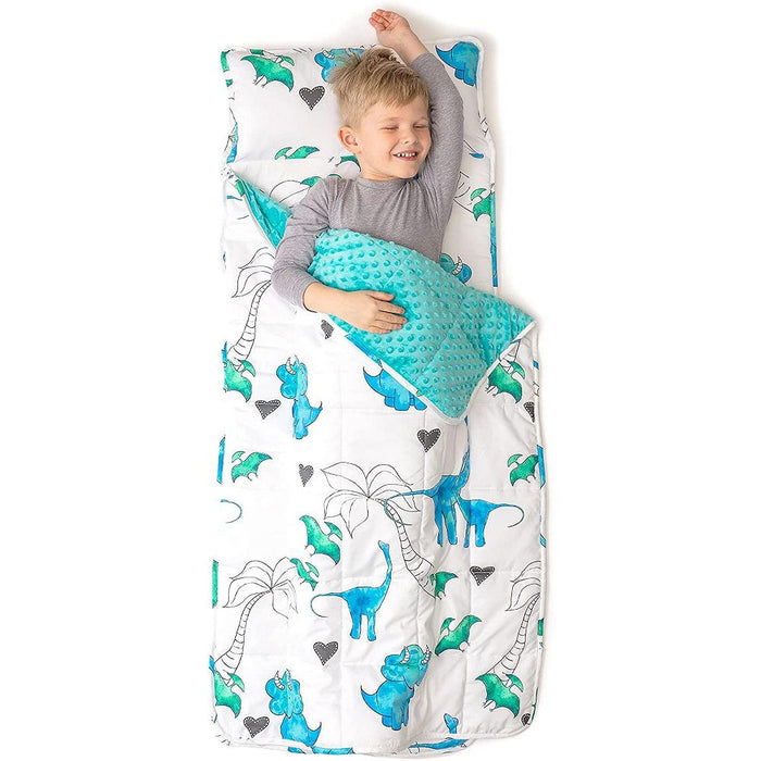 Shop JumpOff Jo Little Jo's Extra Long Nap Mat with Weighted Blanket, Tiny Dino Blue at GoodBuy Gear