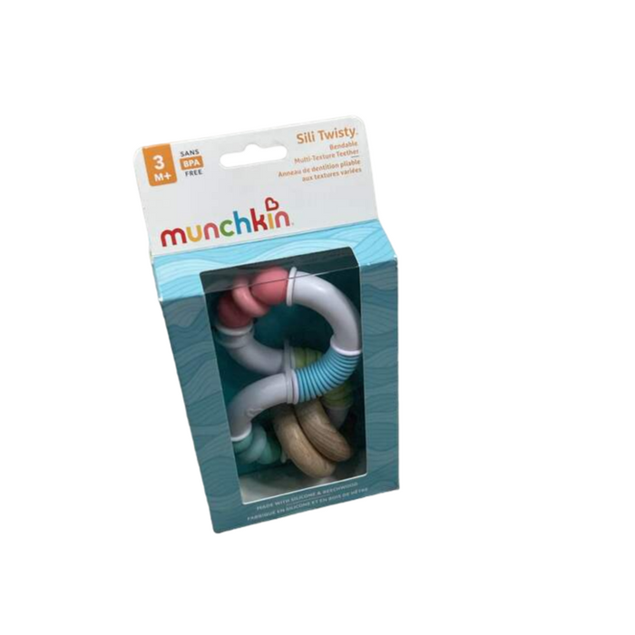 used Munchkin Sili Twisty Bendable Teether + Wood Rings