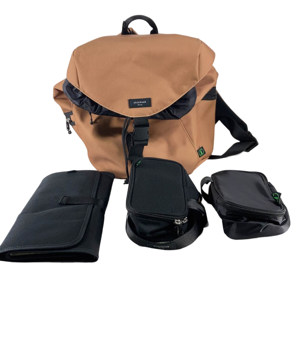 StorkSak Eco Backpack Diaper Bag, Toffee