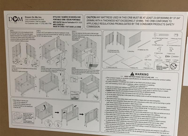 Dream On Me Jett Portable Folding Mini Crib, 2020, Olive