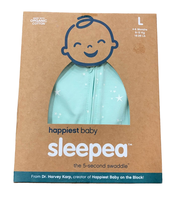 Shop Happiest Baby Sleepea Swaddle, Large, Teal Stars at GoodBuy Gear