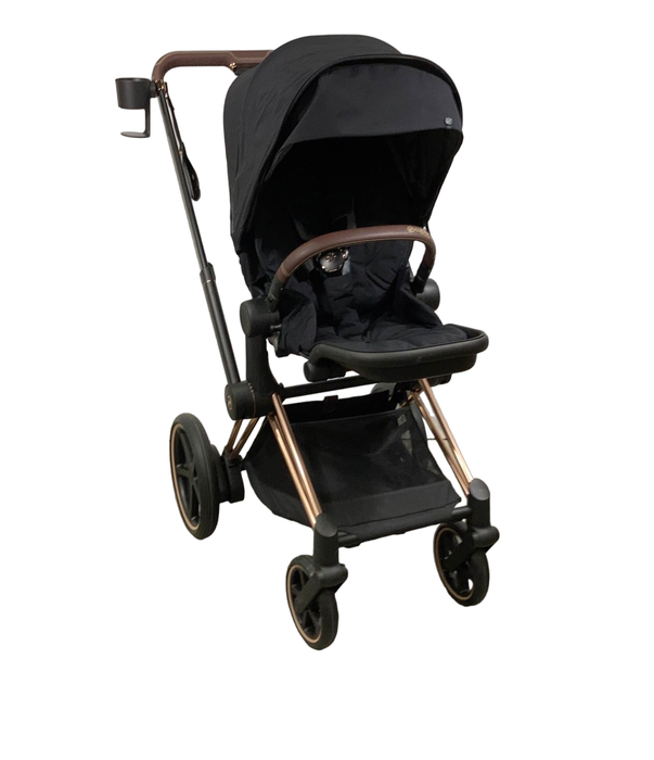 used Cybex E-PRIAM Electric Stroller, 2023, Rose Gold, Deep Black