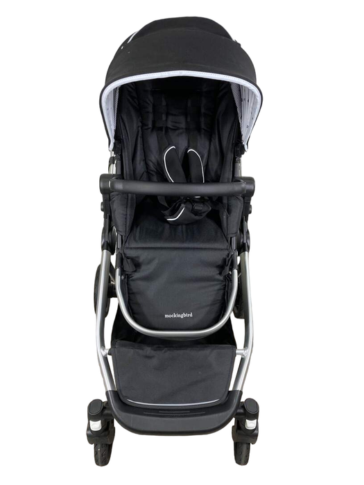 secondhand Mockingbird Single to Double Stroller, 2022, Silver with Black Leather, Watercolor Drops, Black