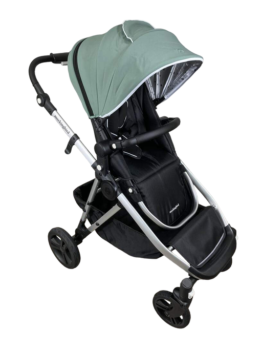 used Mockingbird Single to Double Stroller, 2023, Silver with Black Leather, Watercolor Drops, Sage