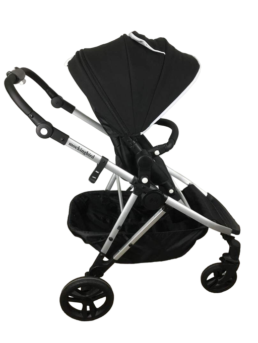 secondhand Mockingbird Single to Double Stroller, 2022, Silver with Black Leather, Watercolor Drops, Black