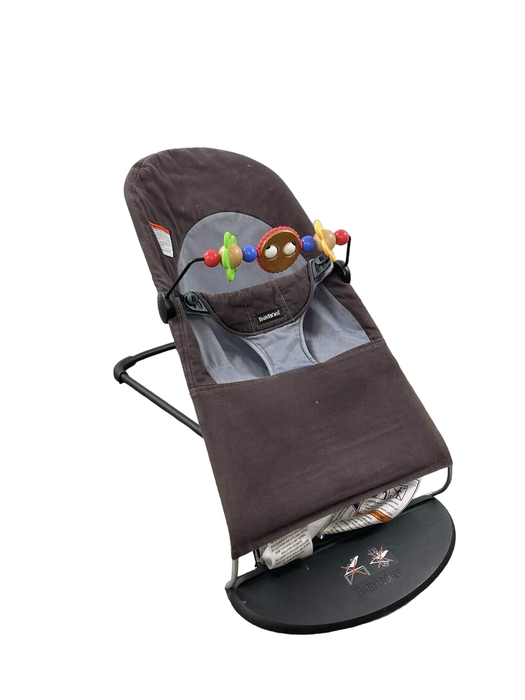 used BabyBjorn Bouncer Balance, Black/Brown, Black Frame, With toy bar