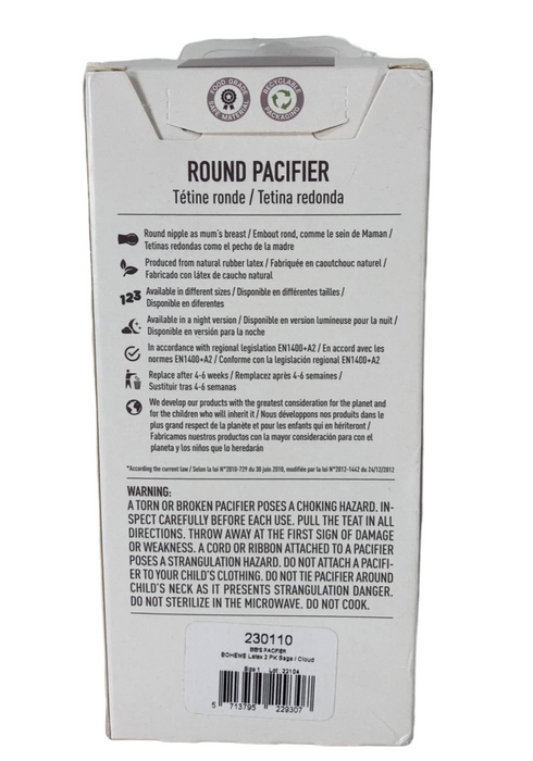 Shop BIBS Boheme Natural Rubber Pacifier 2 Pack, Sage/Cloud, Size 1 (0+ months) at GoodBuy Gear
