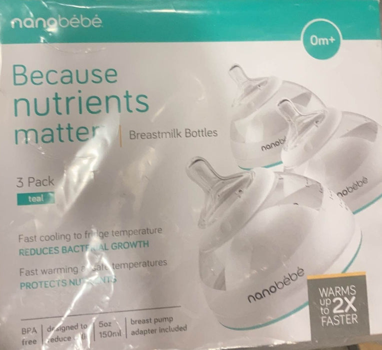 used Nanobébé Breastmilk Baby Bottles 3-Pack, Teal