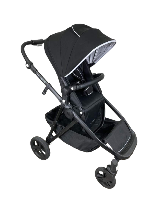 used Mockingbird Single to Double Stroller, 2022, Matte Black with Matte Black Leather, Watercolor Drops, Black