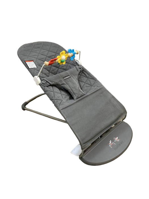 used BabyBjorn Bouncer Bliss, Anthracite Cotton Classic Quilt, Dark Gray Frame, with toy bar