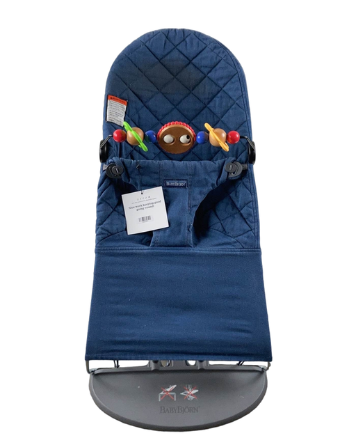 used BabyBjorn Bouncer Bliss, Dark Gray Frame, Midnight Blue Cotton Classic Quilt