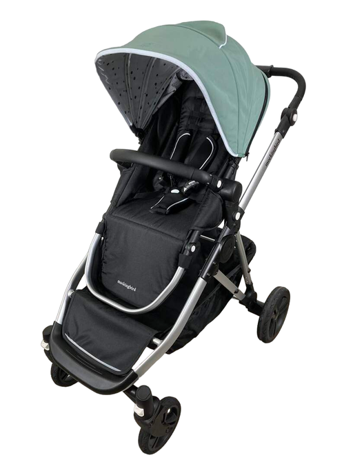 secondhand Mockingbird Single to Double Stroller, 2023, Silver with Black Leather, Watercolor Drops, Sage