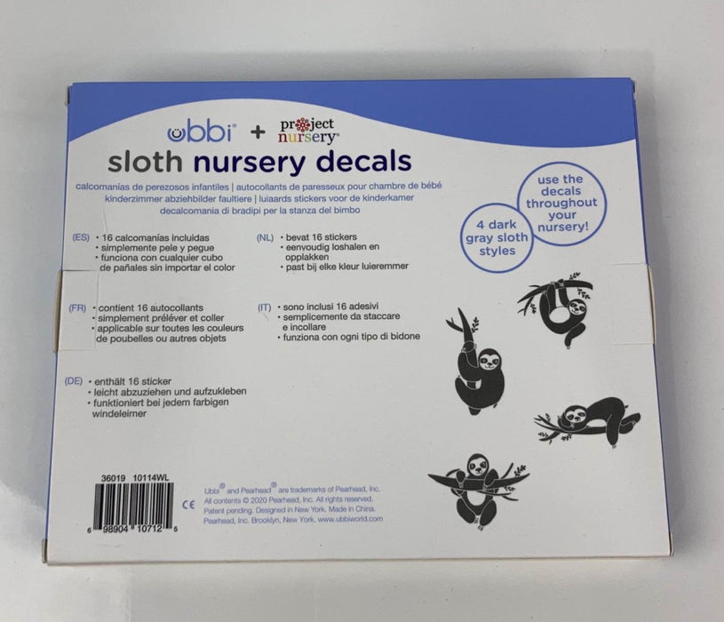 secondhand Ubbi Diaper Pail Decals, Sloth