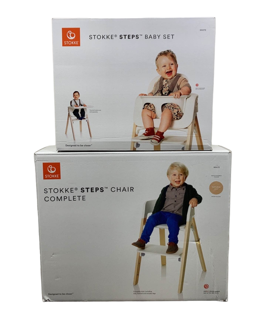 used Stokke Steps High Chair, White Seat Natural Legs