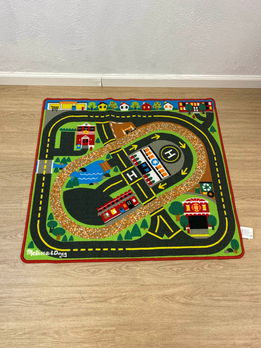 secondhand Melissa & Doug Round The Town Road Rug & Car Set