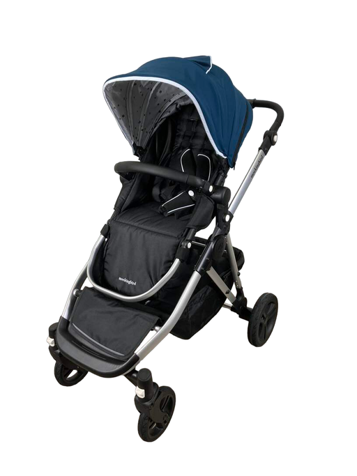 secondhand Mockingbird Single to Double Stroller, 2023, Silver with Black Leather, Watercolor Drops, Sea