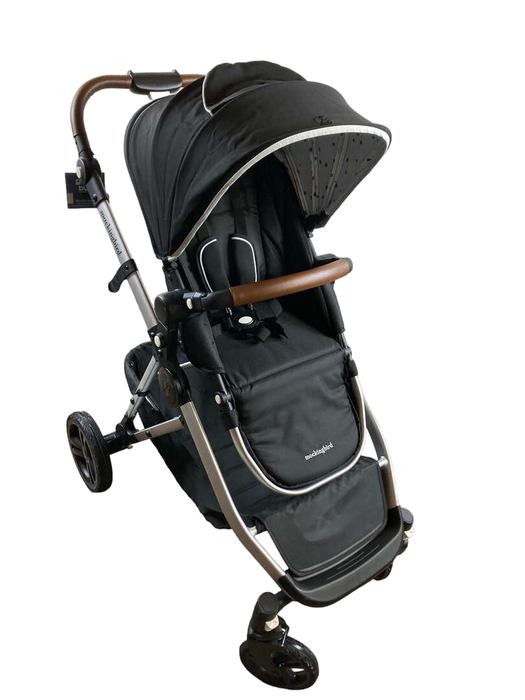 used Mockingbird Single to Double Stroller, 2022, Silver with Black Leather, Watercolor Drops, Black