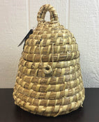 used Hand Woven Beehive Grass Basket, With String Lights