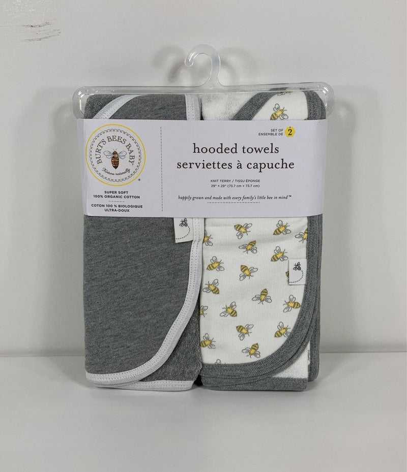 Burt's Bees Baby Hooded Bath Towels 2 Pack, Honeybee/Grey
