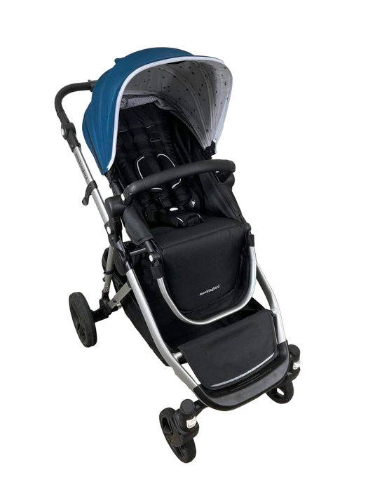 used Mockingbird Single to Double Stroller, 2023, Silver with Black Leather, Watercolor Drops, Sea