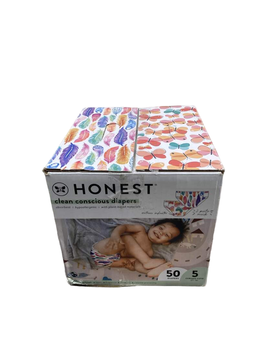 secondhand Honest Company Club Box Diapers, Size 5, 50 Count, Wingin It + Painted Feathers