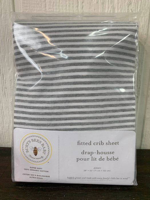 used Burt’s Bees Baby Organic Cotton Jersey Fitted Crib Sheet, Grey Stripe