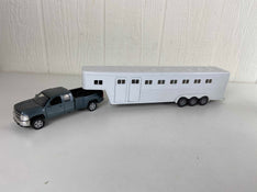 used New Ray Chevrolet Silverado Pickup Truck in Gray with Fifth Wheel Horse Trailer