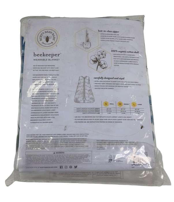 secondhand Burt's Bees Baby Beekeeper Wearable Blanket, Large, 1.5 TOG (Medium Weight), blue flowers