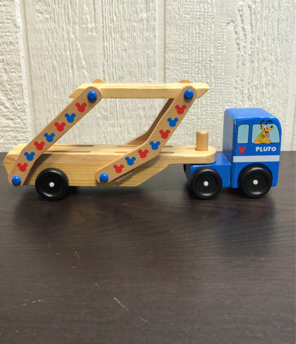 used Melissa & Doug Mickey Mouse Wooden Car Carrier Set